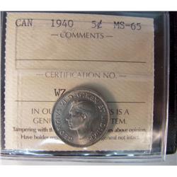 1940 5¢ ICCS MS65.  Well struck and lustrous.