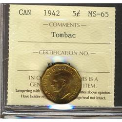 1942 Tombac 5¢ ICCS MS65, fully lustrous