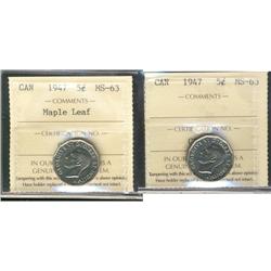 1947 ML, 1947 5¢ both ICCS MS63