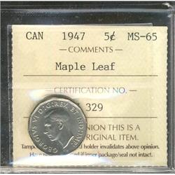 1947 5¢ ML ICCS MS65.