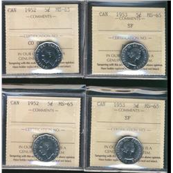 1952 & 1953 SF 5¢ ICCS MS65.  Lot of 4 coins, 2 of each date.