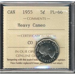 1955 5¢ ICCS PL66 Hvy Cameo.