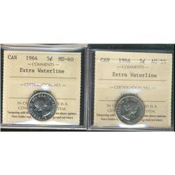 1964 5¢ EWL AU55, MS60 & MS63. Lot of 3 ICCS Coins.