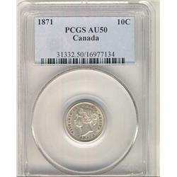 1871 10¢ PCGS AU50.