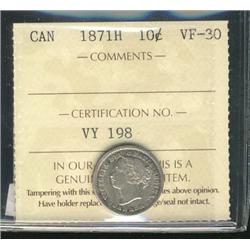 1871H 10¢ VF30.