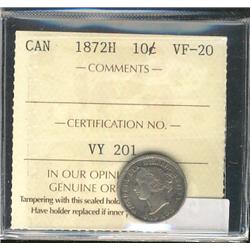1872H 10¢ ICCS VF20.