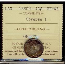 1880H Obv.1 10¢ ICCS EF45, choice with lovely toning.