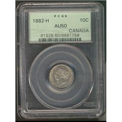 1882H 10¢ PCGS AU50.  Lustrous and well struck.