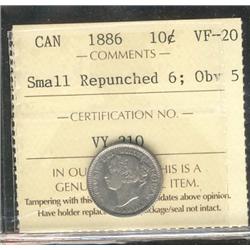 1886 10¢ Sml re-punched 6 Obv 5 ICCS VF20.