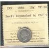 Image 1 : 1886 10¢ Sml re-punched 6 Obv 5 ICCS VF20.