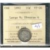 Image 1 : 1892 10¢ Large 9 Obv 6 ICCS VF20.