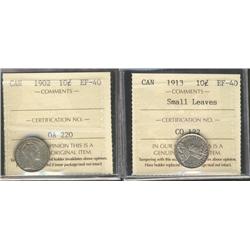 1902 & 1913 sml ICCS EF40.  Lot of 2 coins.