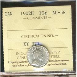 1902H 10¢ ICCS AU58PQ+, fully brilliant, looks choice.