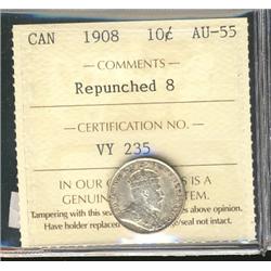 1908 10¢ repunched ICCS AU55.