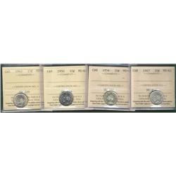 1942 10¢, 1950, 1954 MS63 & 1947 MS62.  Lot of 4 coins all ICCs graded.