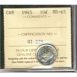 1945 10¢ ICCS MS65, fully white