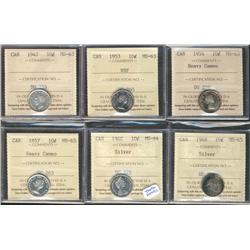 1947, 1953 NSF, 1954 Hvy Cam & 1957 Hvy Cam MS63.  Also includes 1968 Silver MS64 & MS65.  Lot of 6 