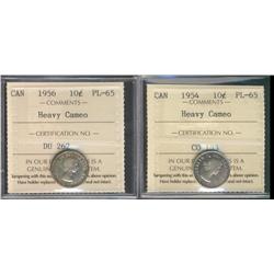 1954 & 1956 10¢ ICCS PL65 Heavy Cameo.