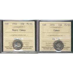 1954 10¢ ICCS PL64 Heavy Cameo & PL65 cameo.