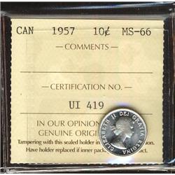 1957 10¢ ICCS MS66 Fully white and brilliant.