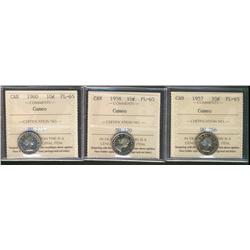 1957, 1958 & 1960 10¢ ICCS PL65 cameo.  Lot of 3 coins.