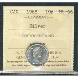 1968 10¢ Silver ICCS MS66.