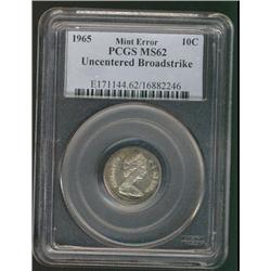 ERROR 1965 10¢ PCGS Uncentered Broadstruck PCGS MS62.