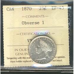 1870 25¢ Obv 1 ICCS EF45.