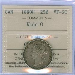 1880H " Wide O"  25¢  ICCS VF20 lightly toned!