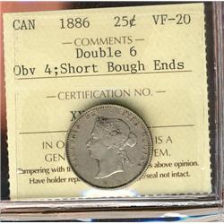 1886 Obv.4 SBE DOUBLED 6 25¢ ICCS VF20, scarce variety