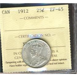 1912 25¢ ICCS EF45, brilliant and lustrous.  Looks Unc.