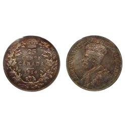 1914 25¢ ICCS MS64.  Intense shades of Autumn over full underlying lustre. A nice example.