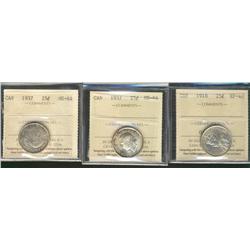 1918 25¢ EF40 & 1937 MS64(2).  Lot of 3 coins.