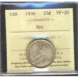 1936 Dot 25¢ ICCS VF20, nice example.