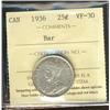 Image 1 : 1936 Bar 25¢ ICCS VF30, brilliant and lustrous