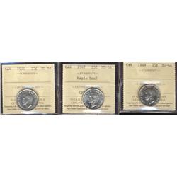 1941, 1947 ML, 1949 25¢ all ICCS MS64,  Lot of 3 coins,