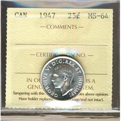 1947 25¢ ICCS MS64, brilliant