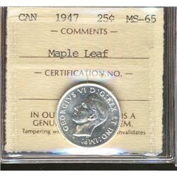 1947ML 25¢ ICCS MS65, fully brilliant.