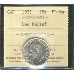 1951 25¢ Low Relief ICCS PL64.