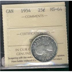 1954 25¢ ICCS MS64.