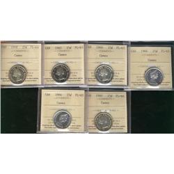 1958 25¢, 1960(2) & 1966(2) ICCS PL65 Cameo along with 1960 PL64 cameo.  Lot of 6 coins.
