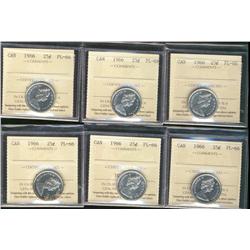 1966 25¢ ICCS PL66.  Lot of 6 coins.
