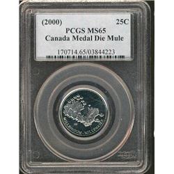 2000 25¢ PCGS MS65 Medal die MULE, mirror like fields.