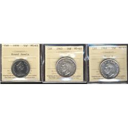 1944  Near 4, 1945, 1978 RB 50¢ all ICCS MS63,  Lot of 3 coins,