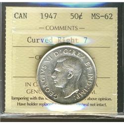 1947 curved 50¢ ICCS MS62, brilliant
