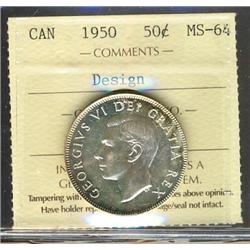 1950 Design 50¢ ICCS MS64, brilliant