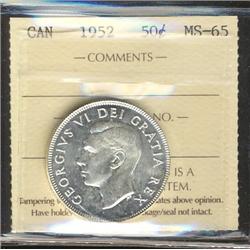 1952 50¢ ICCS MS65.  Lustrous white example.