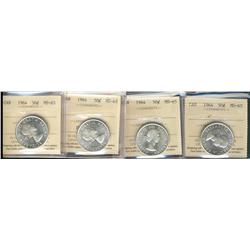1964 50¢ ICCS MS65.  Lot of 4 coins, all blast white.