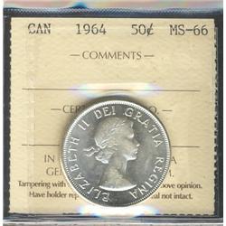 1964 50¢ ICCS MS66.  Gem full white issue.