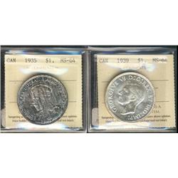 1935 & 1939 $1 ICCS MS64.